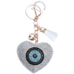 🌹Puffy Heart Charm Keychain with Evil Eye NWT